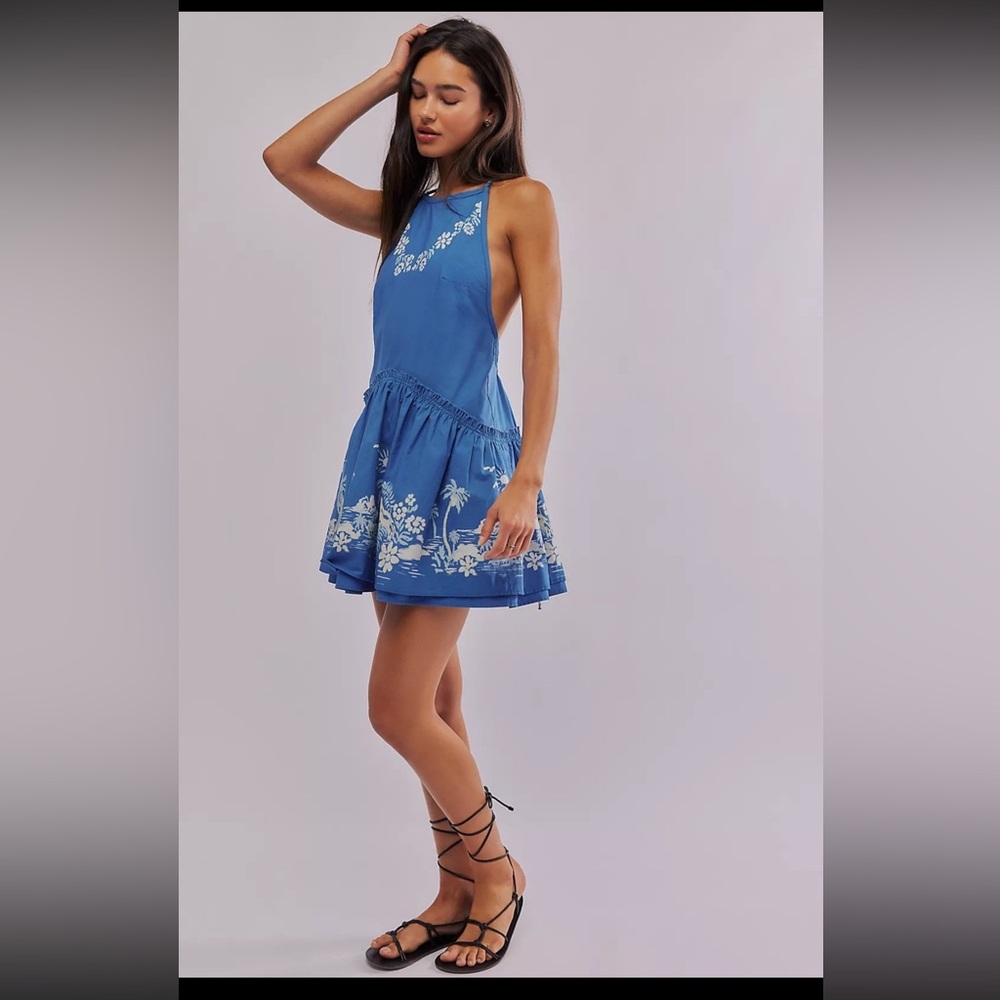 Free People Deserted Island Mini Dress in Indigo Combo